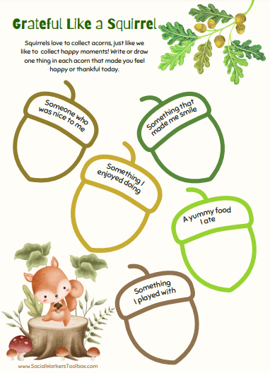 Free Gratitude Worksheet for Kids Grateful Like a Squirrel Printable