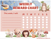 Free weekly reward chart for children woodland animals printable