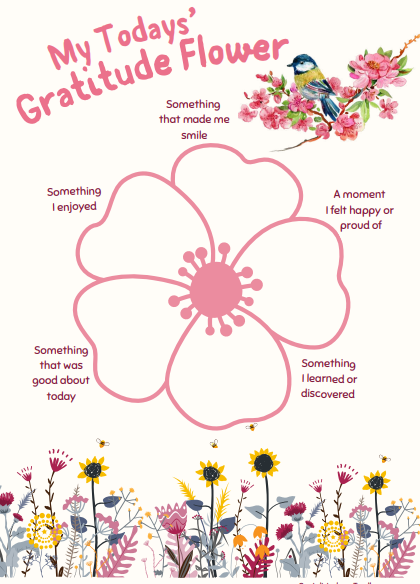 Gratitude Flower Activity Worksheet to Practice Thankfulness